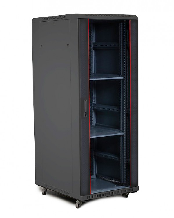 Floor-standing 19" cabinet, 32U, glass door, 1560 x 600 x 800 mm, black 