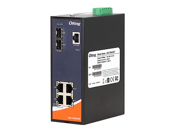 ORing IGS-C9042GP, Managed switch, 4x 10/1000 RJ-45 + 2x100/1G/2.5G SFP, O/Open-Ring <30ms