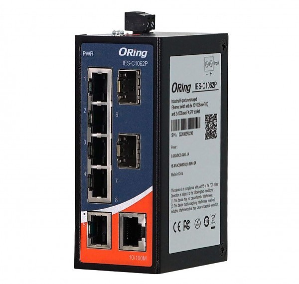 ORing IES-C1062P, Unmanaged switch,  6x 10/100 RJ-45, 2x SFP, slim housing