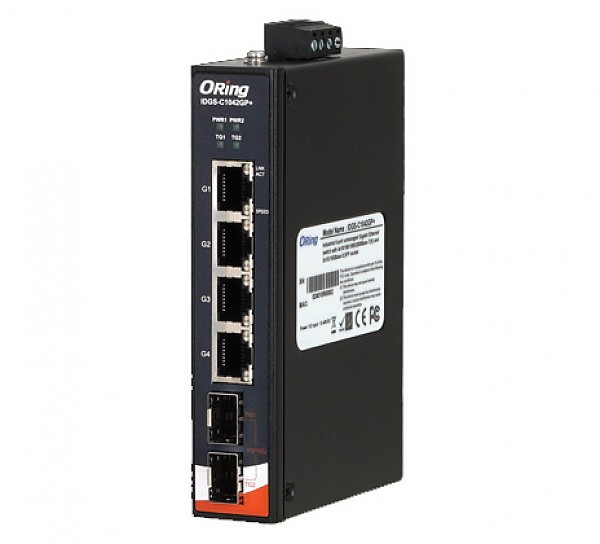 Unmanaged switch, 4x 100/1G/2.5G RJ-45 + 2x1000/10G SFP+ (ORing IDGS-C1042GP+) 