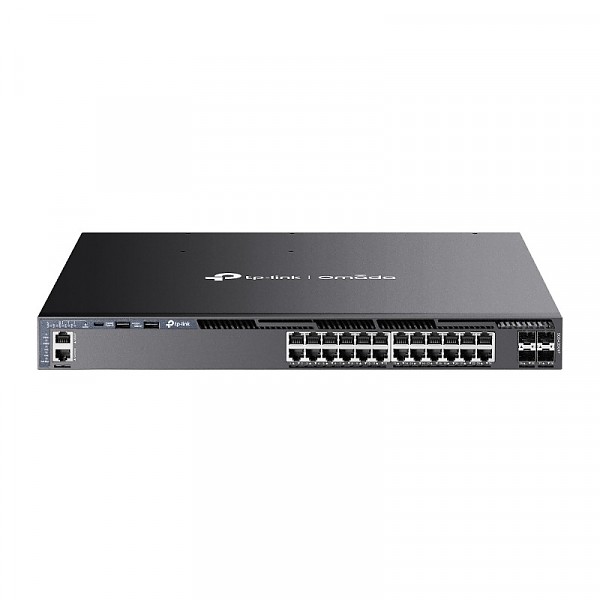 TP-Link SG6428XHP, Managed switch, 24x 10/100/1000 RJ-45, 4 slide-in SFP+ 10G slot, PoE+, 19"