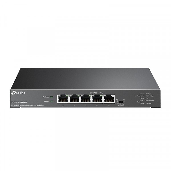 Unmanaged switch,  5x 2,5Gb/s RJ-45, PoE++, desktop (TP-Link TL-SG105PP-M2) 