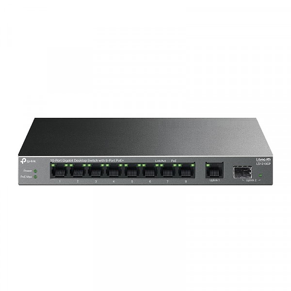 TP-Link LS1210GP, Unmanaged switch, 9x 10/100/1000 RJ-45, 1 SFP slots, PoE+, desktop