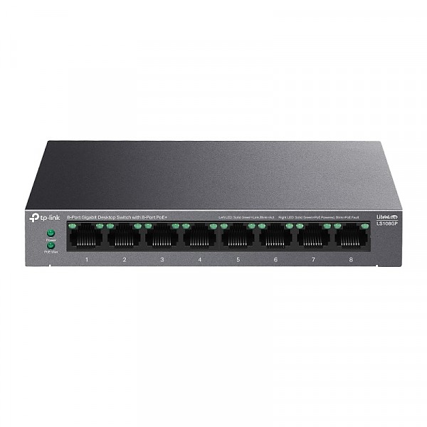 TP-Link LS108GP, Unmanaged switch, 8x 10/100/1000 RJ-45, PoE+, desktop