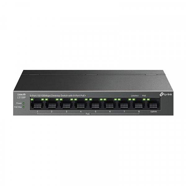 Unmanaged switch,  9x 10/100 RJ-45, PoE+, desktop (TP-Link LS109P) 