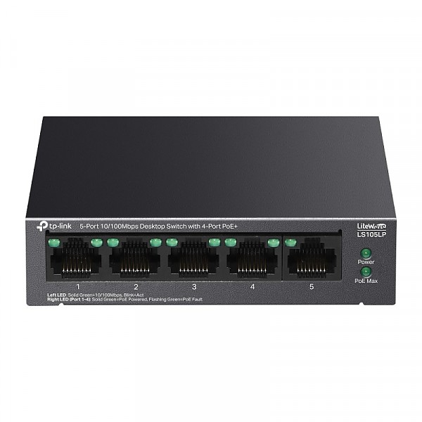 TP-Link LS105LP, Unmanaged switch,  5x 10/100 RJ-45, PoE+, desktop