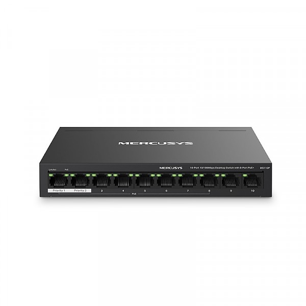 TP-Link Mercusys MS110P, Unmanaged switch, 10x 10/100 RJ-45, PoE+, desktop