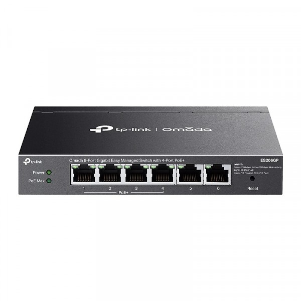 Smart switch,  6x 10/100/1000 RJ-45, PoE+, desktop (TP-Link ES206GP) 